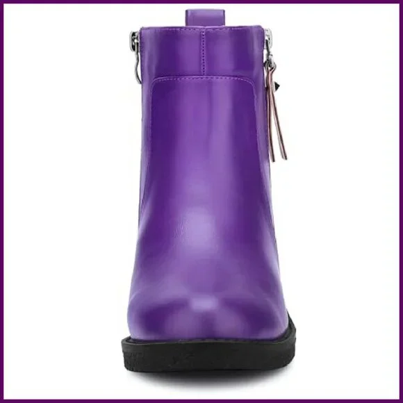 Round Toe Zipper Chunky Low Heel Ankle Boots for Women